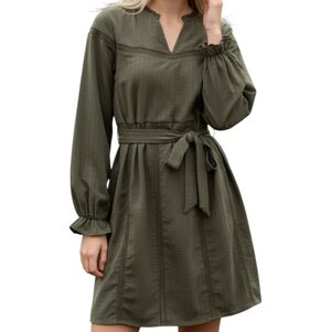 Bobeau Olive Green Long Sleeve Belted Mini Dress